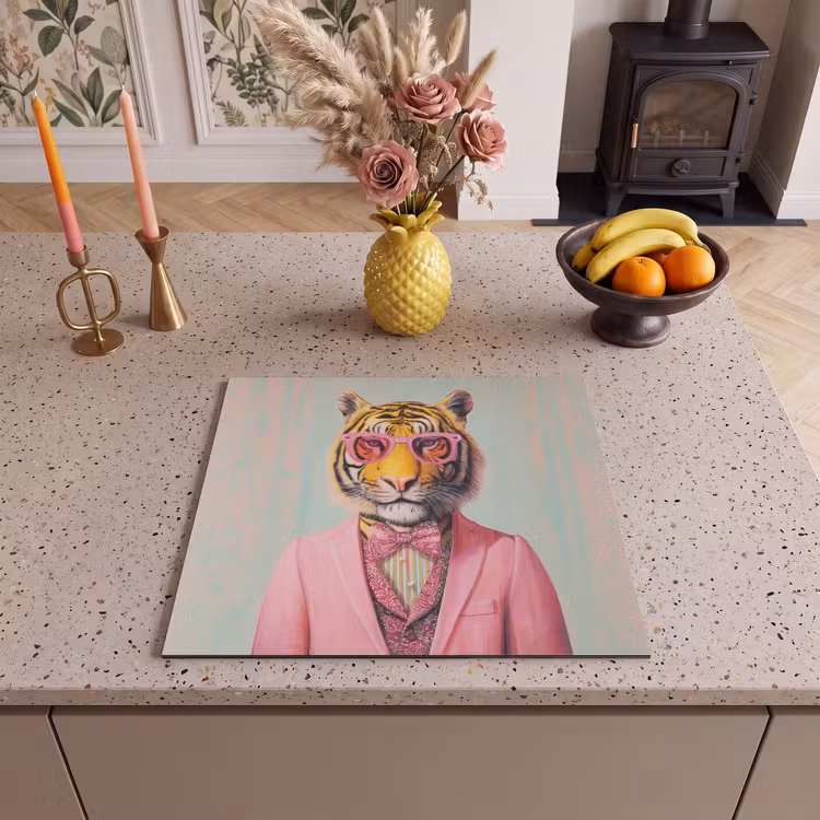 Protection plaque induction - Tigre - Nœud papillon - Veste - Rose — 3