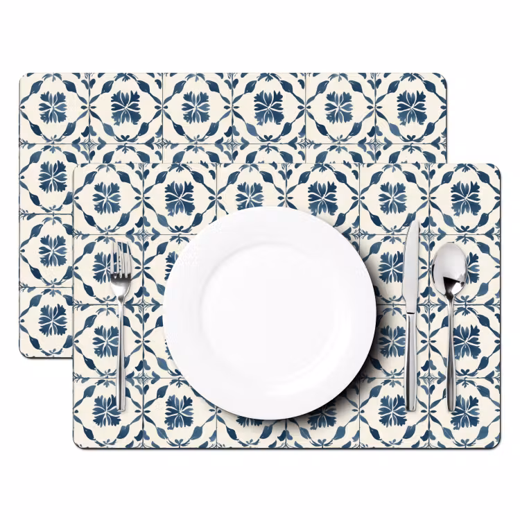 Set de table – 6 pièces - Graphique - Carrelage - Bleu — 2
