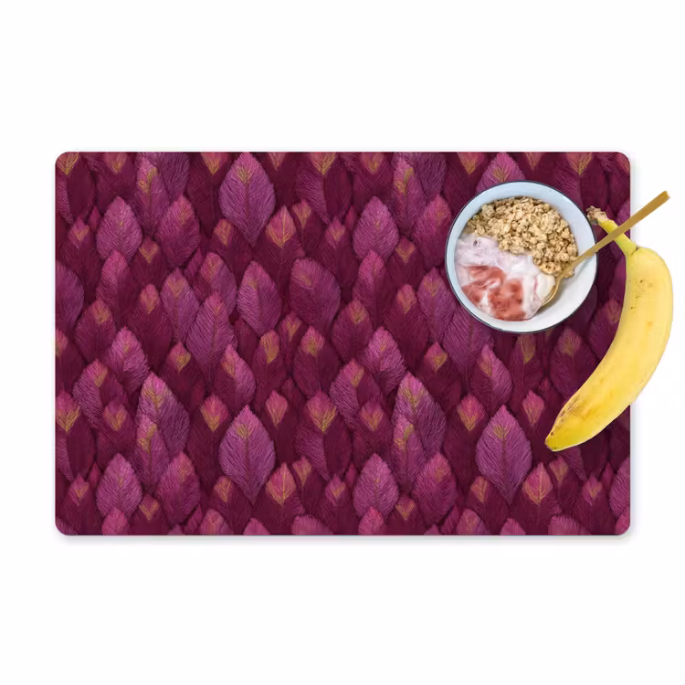 Set de table – 6 pièces - Feuilles - Motif - Bourgogne — 1