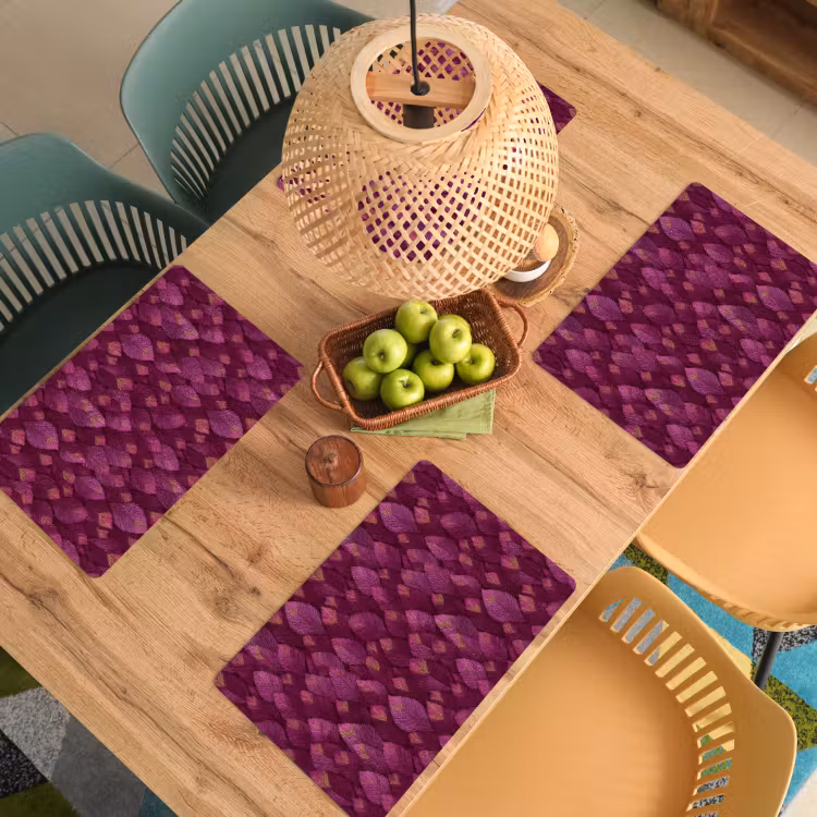 Set de table – 6 pièces - Feuilles - Motif - Bourgogne — 3