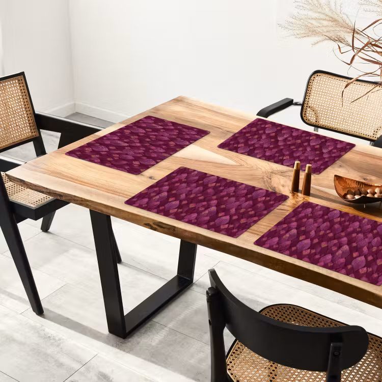 Set de table – 6 pièces - Feuilles - Motif - Bourgogne — 4