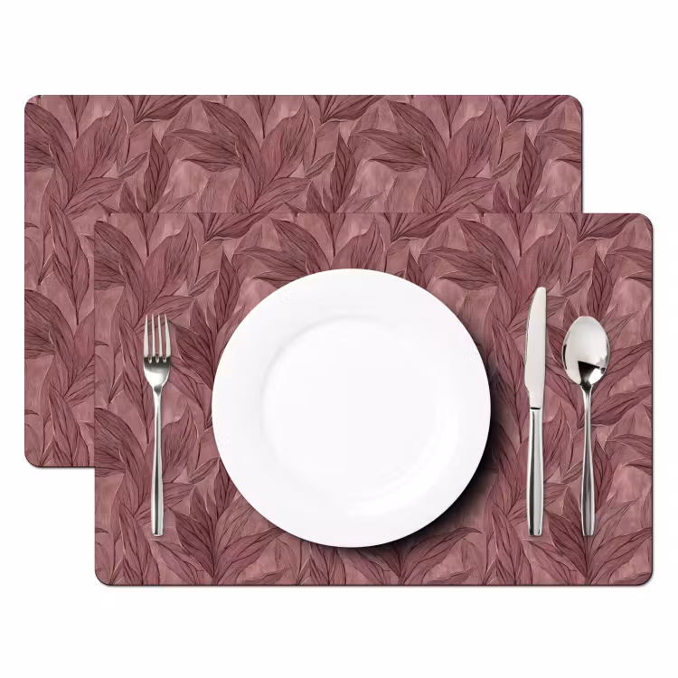 Set de table – 6 pièces - Feuilles - Motif - Violet — 2