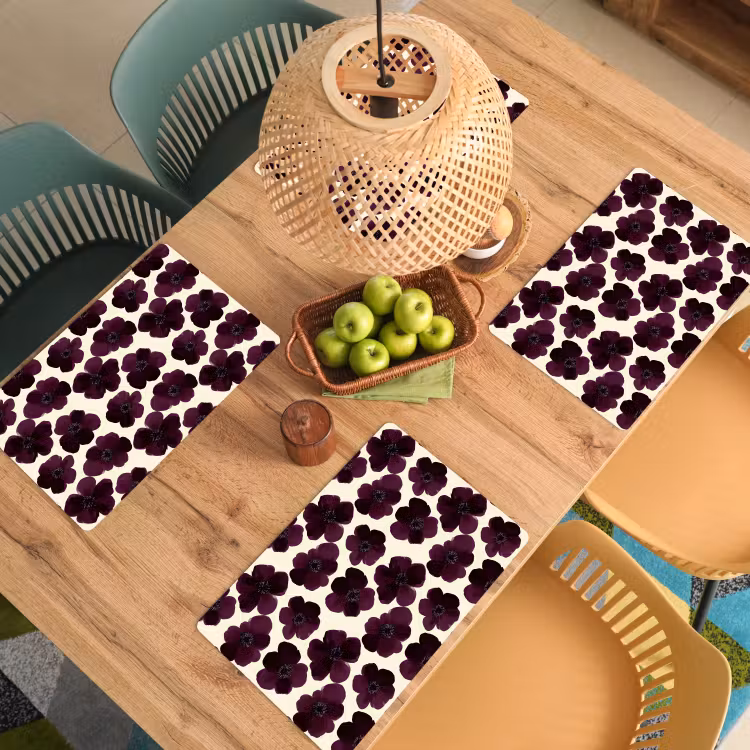Set de table – 6 pièces - Fleurs - Aquarelle - Violet — 3
