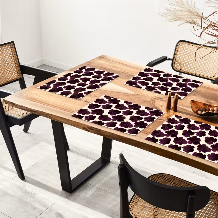 Set de table – 6 pièces - Fleurs - Aquarelle - Violet — 4