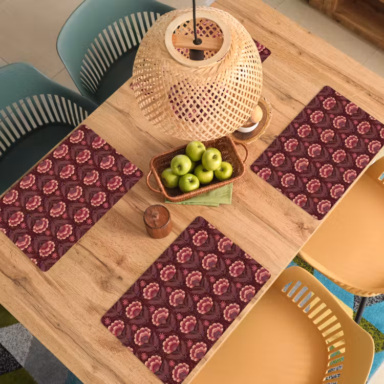 Set de table – 6 pièces - Fleurs - Eventail - Violet — 3