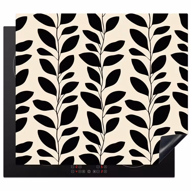 Protection plaque induction - Botanique - Motif - Noir - Beige — 1