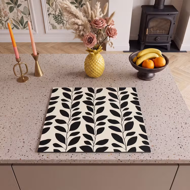 Protection plaque induction - Botanique - Motif - Noir - Beige — 3