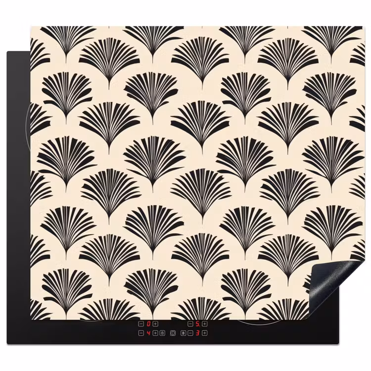 Protection plaque induction - Eventails - Botanique - Noir - Beige — 1