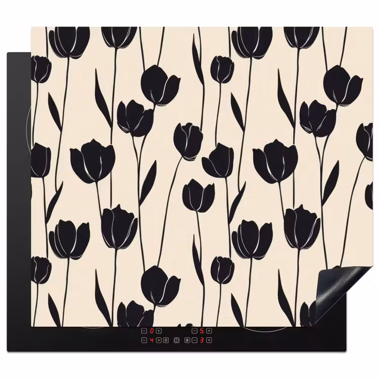 Protection plaque induction - Tulipes - Motif - Noir — 1