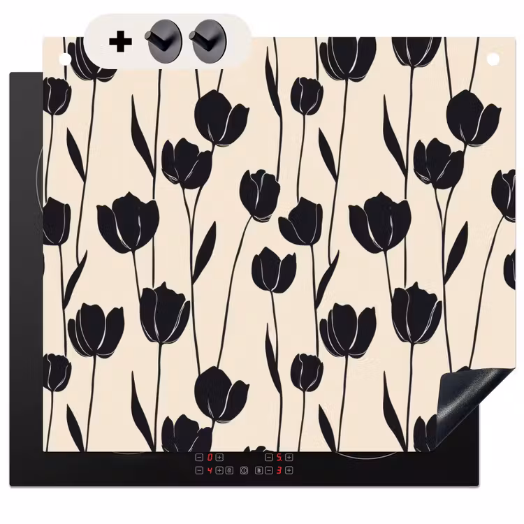 Protection à induction avec crochets - Tulipes - Motif - Noir — 3
