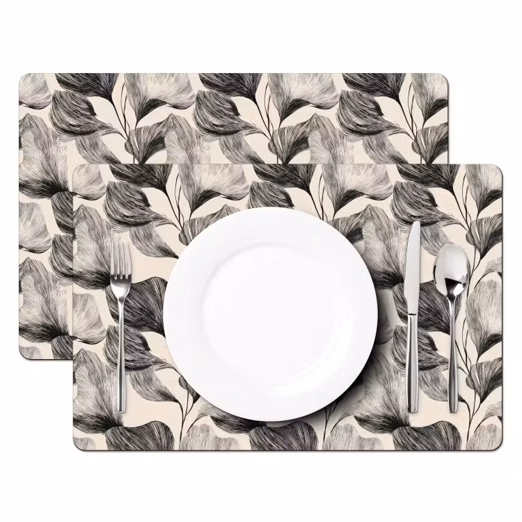Set de table – 6 pièces - Botanique - Feuilles - Noir — 2