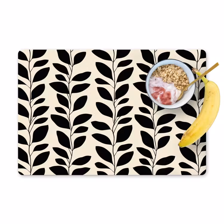 Set de table – 6 pièces - Botanique - Motif - Noir - Beige — 1