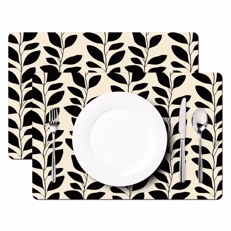 Set de table – 6 pièces - Botanique - Motif - Noir - Beige — 2