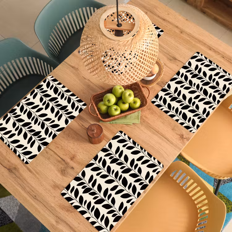 Set de table – 6 pièces - Botanique - Motif - Noir - Beige — 3