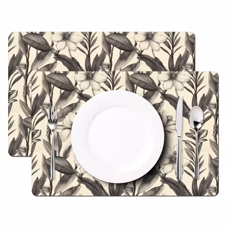 Set de table – 6 pièces - Classique - Botanique - Noir - Beige — 2
