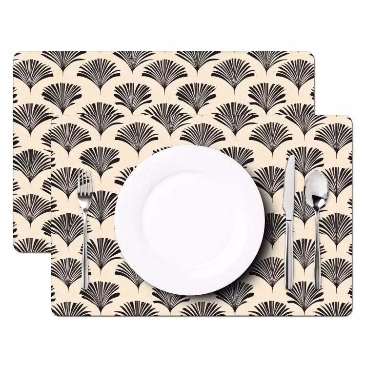 Set de table – 6 pièces - Eventails - Botanique - Noir - Beige — 2