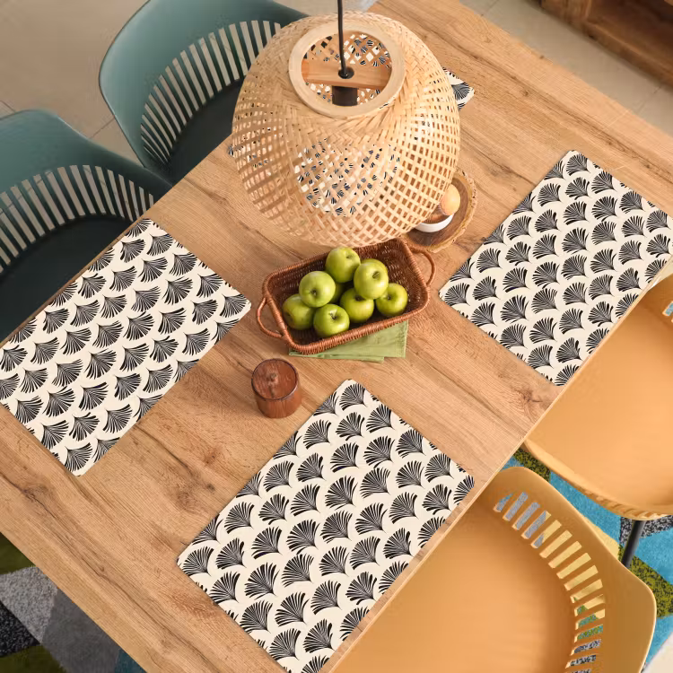 Set de table – 6 pièces - Eventails - Botanique - Noir - Beige — 3