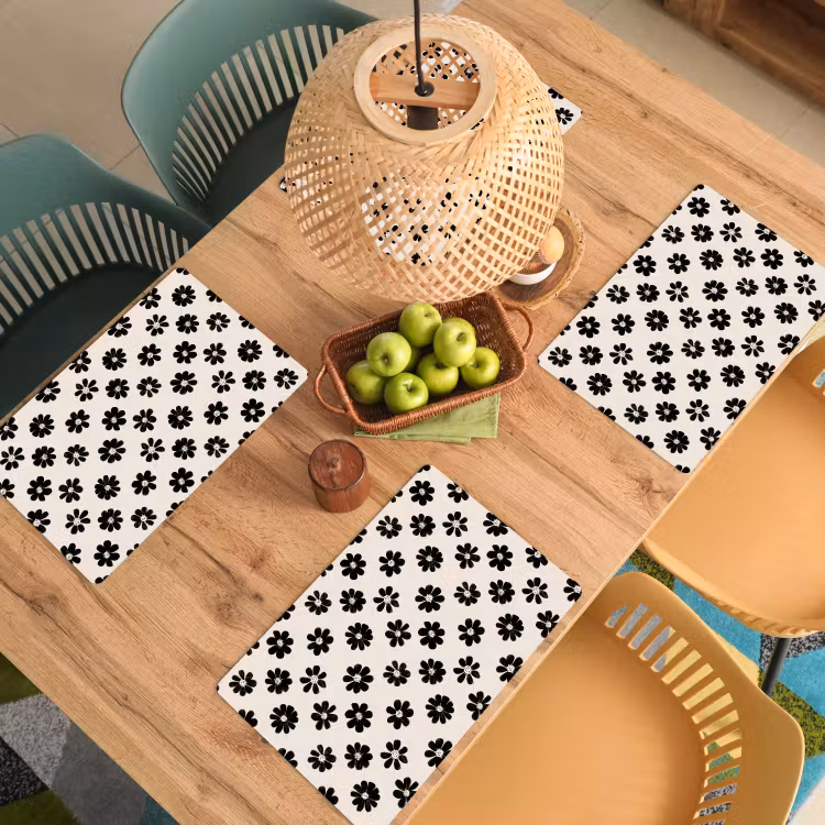 Set de table – 6 pièces - Graphique - Marguerites - Noir - Beige — 3