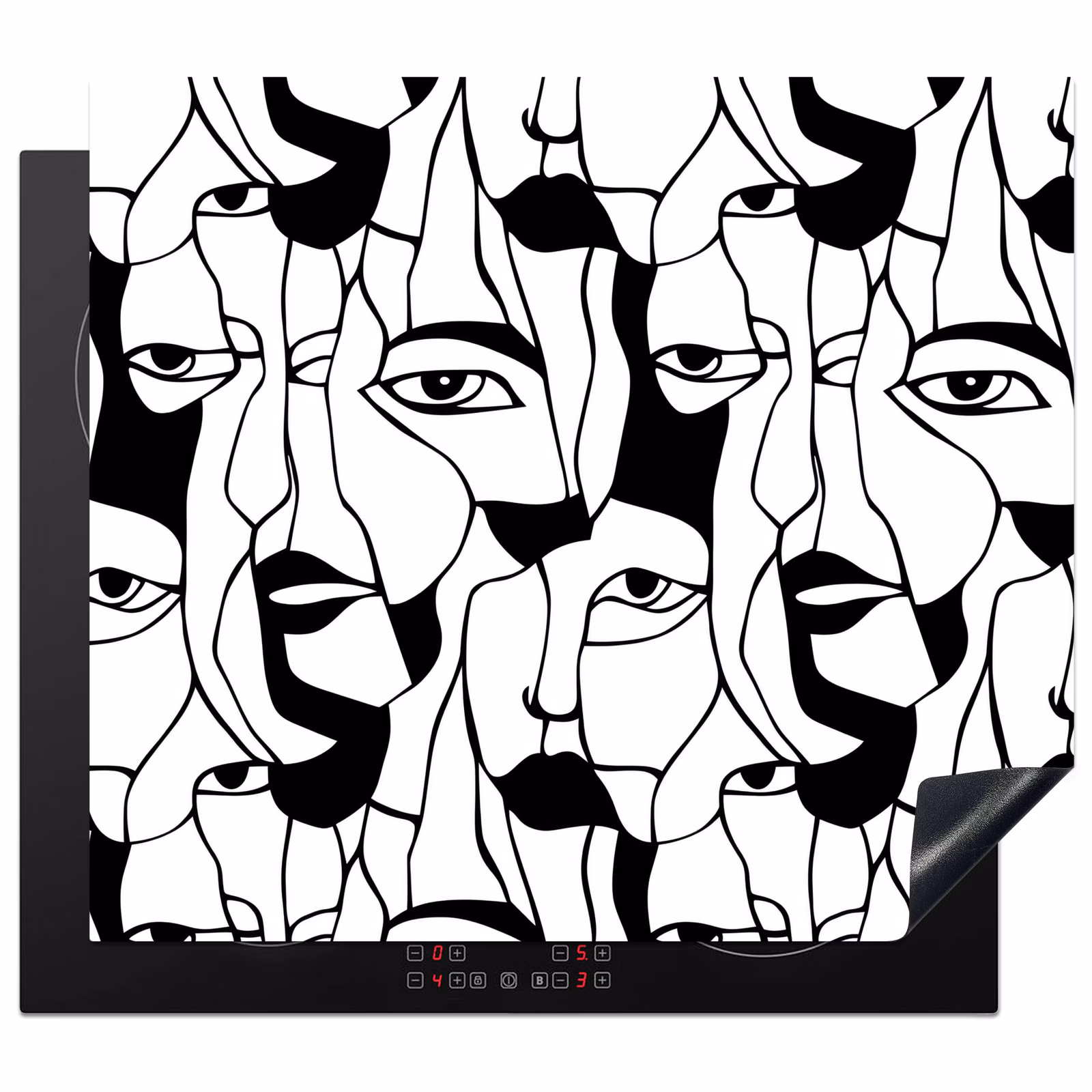 Protection plaque induction - Lignes - Visages - Noir - Blanc — 1