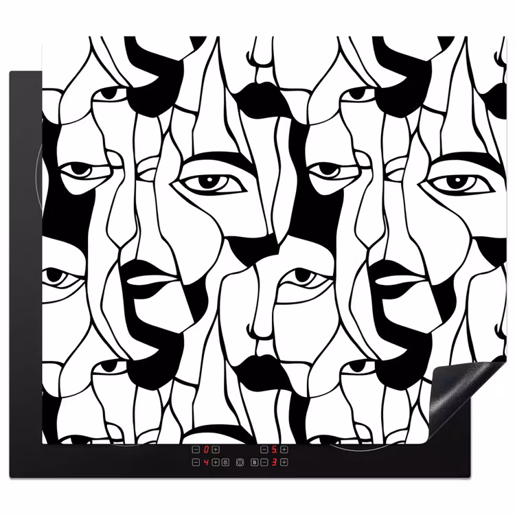 Protection plaque induction - Lignes - Visages - Noir - Blanc — 1