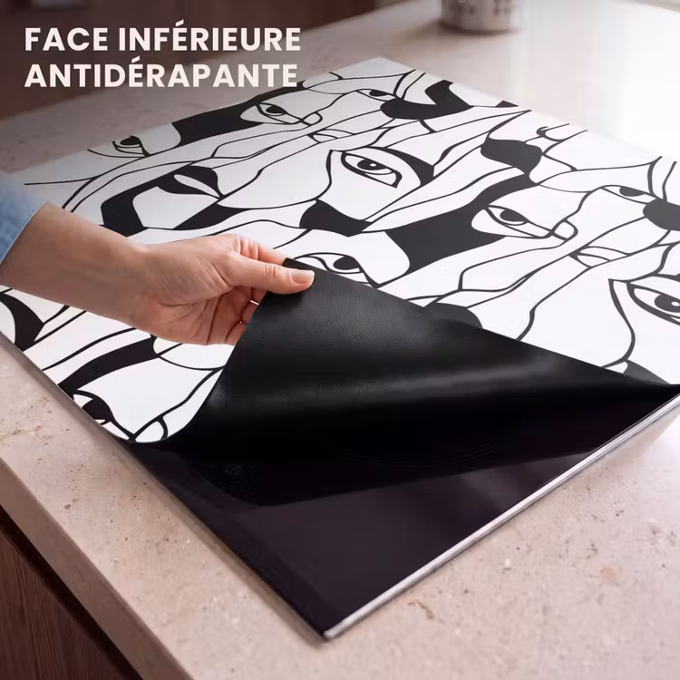 Protection plaque induction - Lignes - Visages - Noir - Blanc — 7