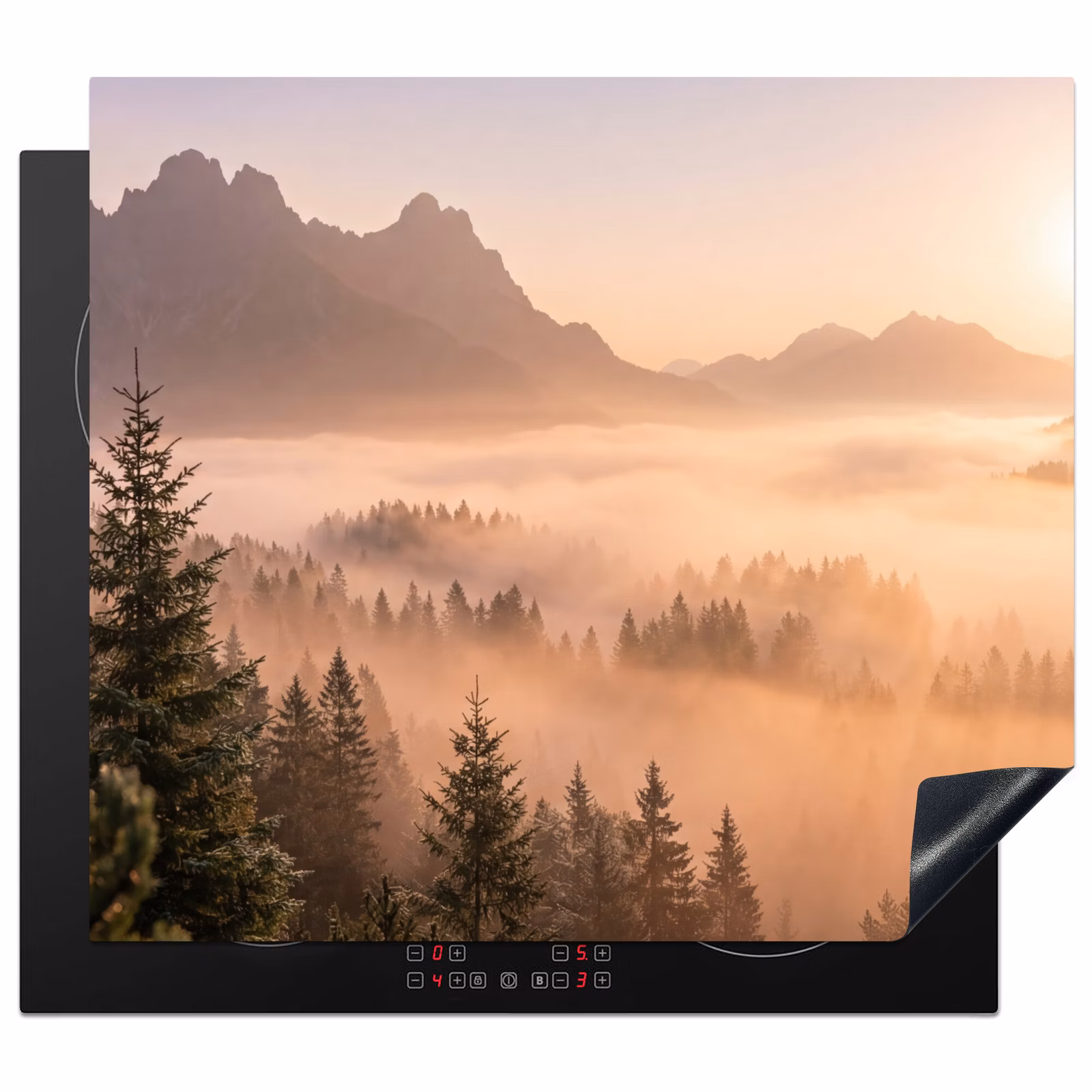 Protection plaque induction - Soleil - Brouillard - Montagnes - Arbres — 1
