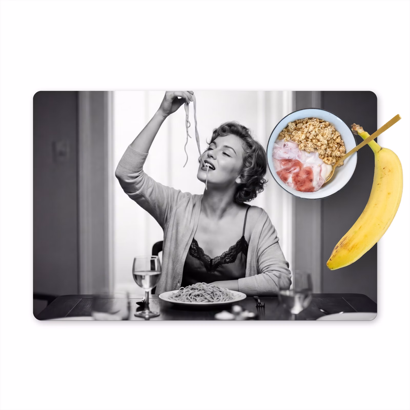 Set de table – 6 pièces - Femme - Spaghetti - Noir - Blanc — 1