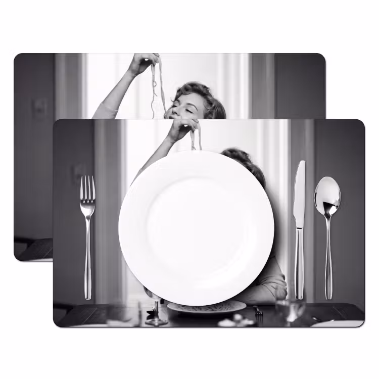 Set de table – 6 pièces - Femme - Spaghetti - Noir - Blanc — 2