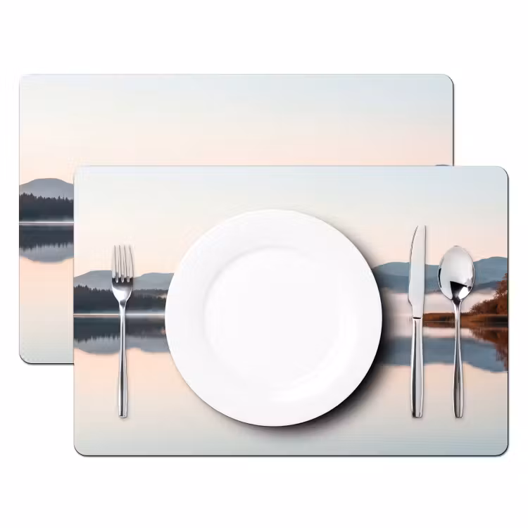 Set de table – 6 pièces - Eau - Arbres - Couche de brouillard — 2
