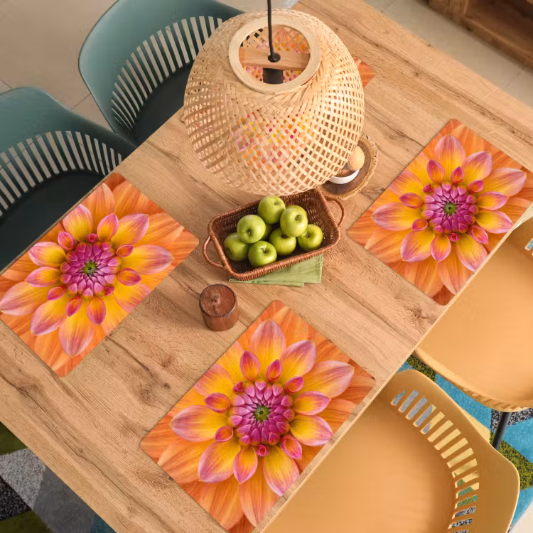 Set de table – 6 pièces - Dahlia - Fleur - Orange — 3
