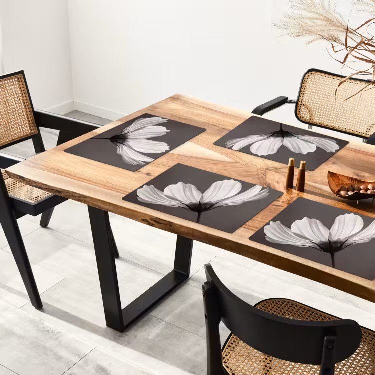 Set de table – 6 pièces - Fleur - Minimaliste - Noir - Blanc — 4