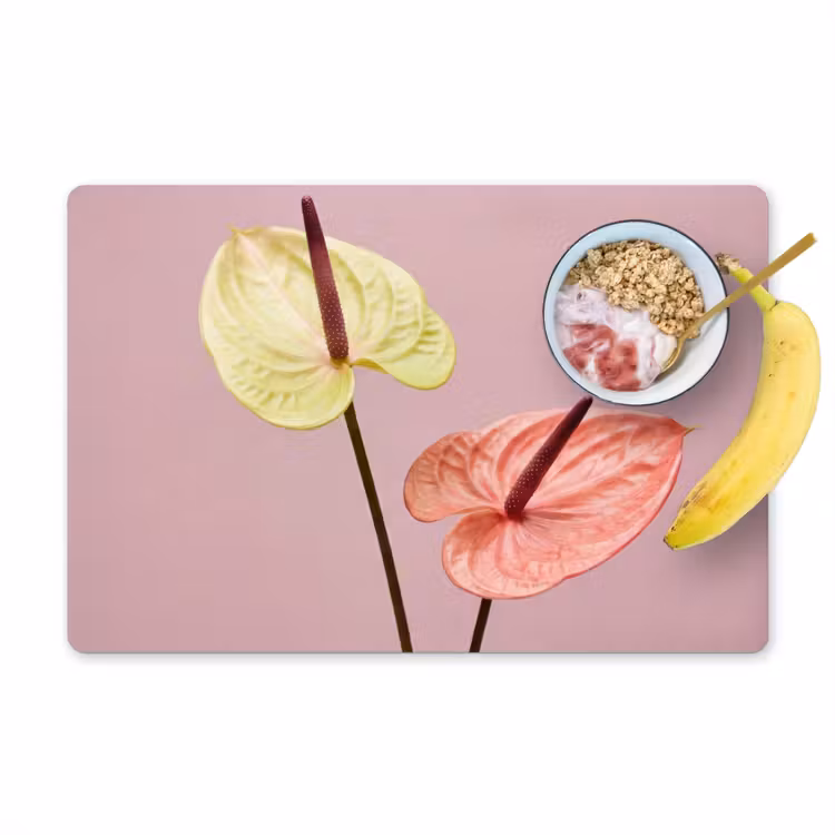 Set de table – 6 pièces - Fleurs - Anthuriums - Jaune - Rose — 1