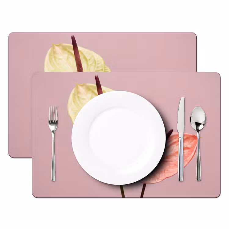 Set de table – 6 pièces - Fleurs - Anthuriums - Jaune - Rose — 2