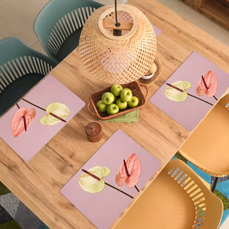 Set de table – 6 pièces - Fleurs - Anthuriums - Jaune - Rose — 3