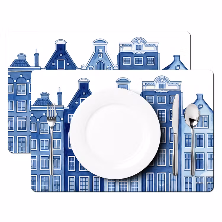 Set de table – 6 pièces - Aquarelle - Maisons sur le canal - Delftware — 2