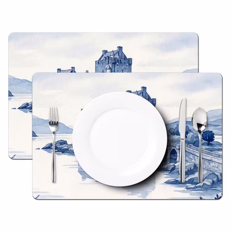 Set de table – 6 pièces - Écosse - Château - Bleu - Aquarelle — 2