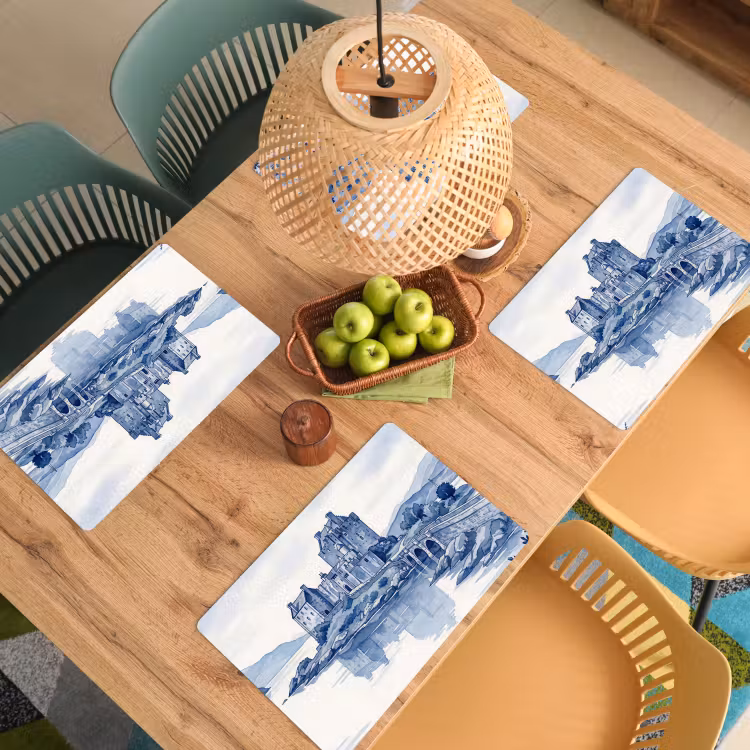 Set de table – 6 pièces - Écosse - Château - Bleu - Aquarelle — 3