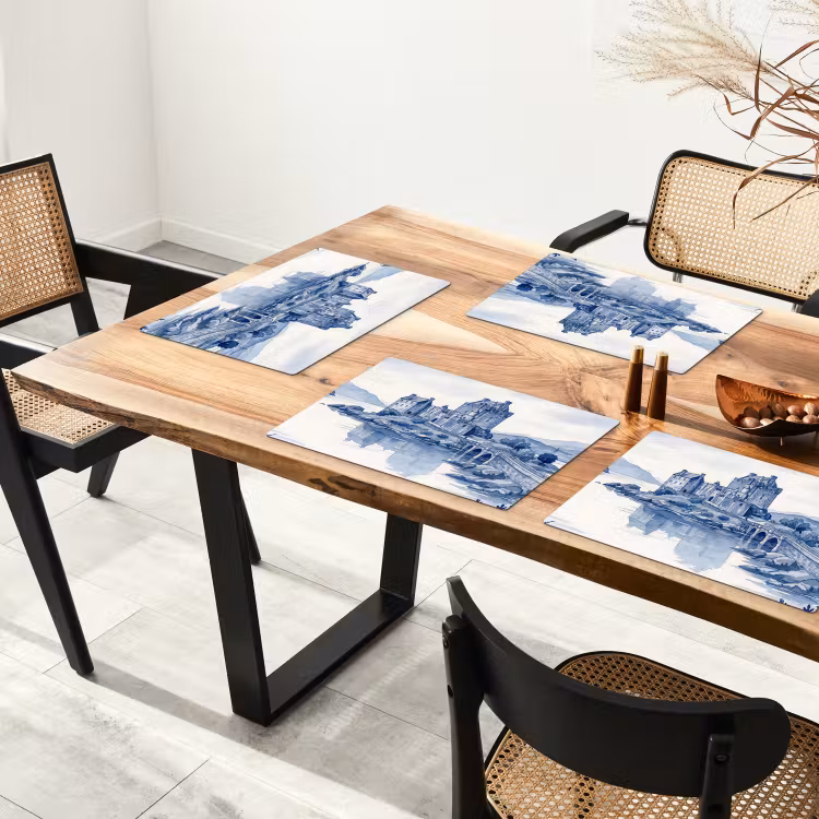 Set de table – 6 pièces - Écosse - Château - Bleu - Aquarelle — 4