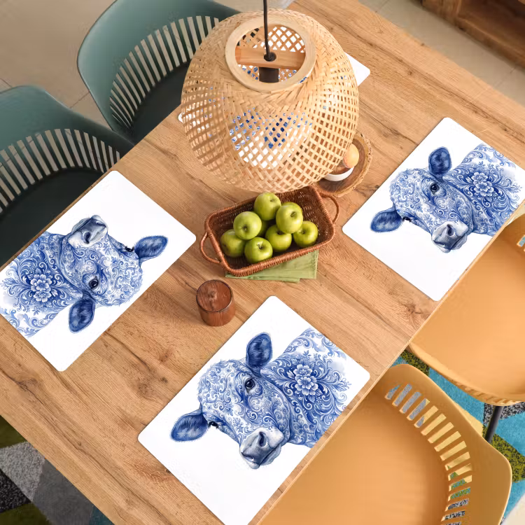 Set de table – 6 pièces - Illustration - Vache - Bleu — 3
