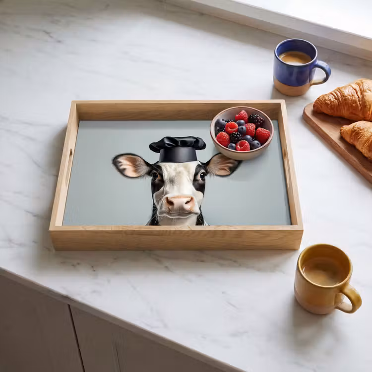Plateau - Vache - Noir - Blanc - Cuisinier — 3