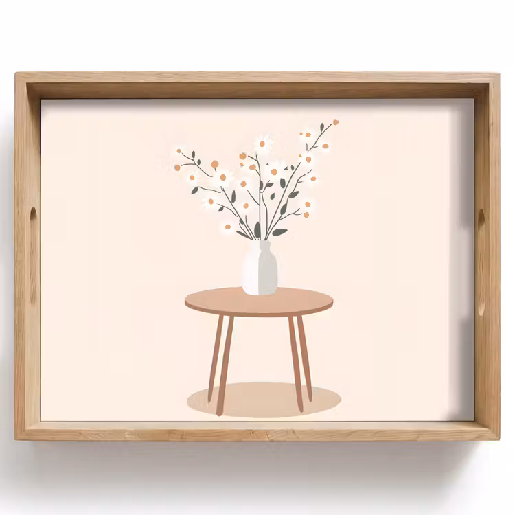 Plateau - Vase - Fleurs - Marguerites - Beige — 1