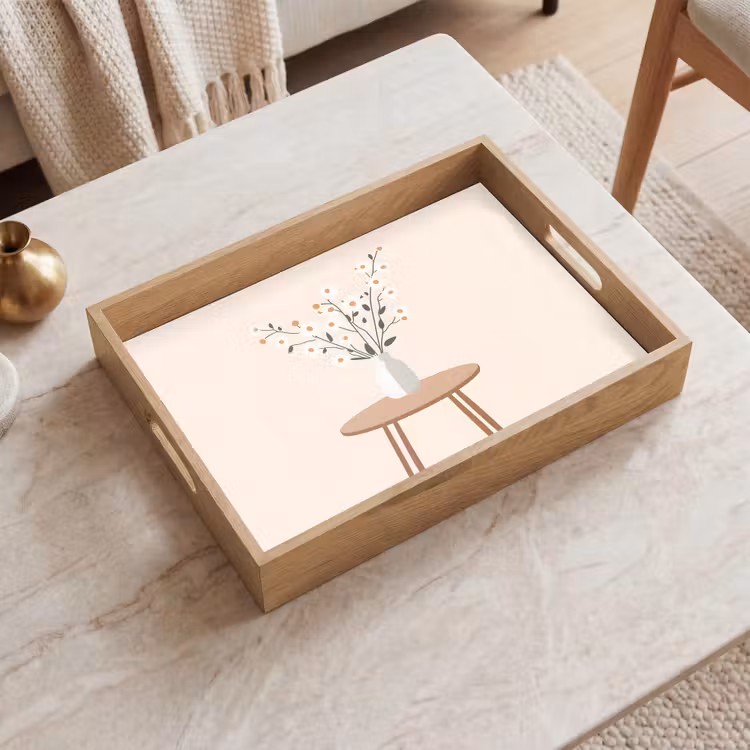 Plateau - Vase - Fleurs - Marguerites - Beige — 2