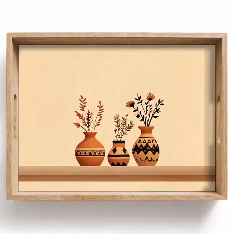 Plateau - Vases - Fleurs - Feuilles - Minimaliste — 1