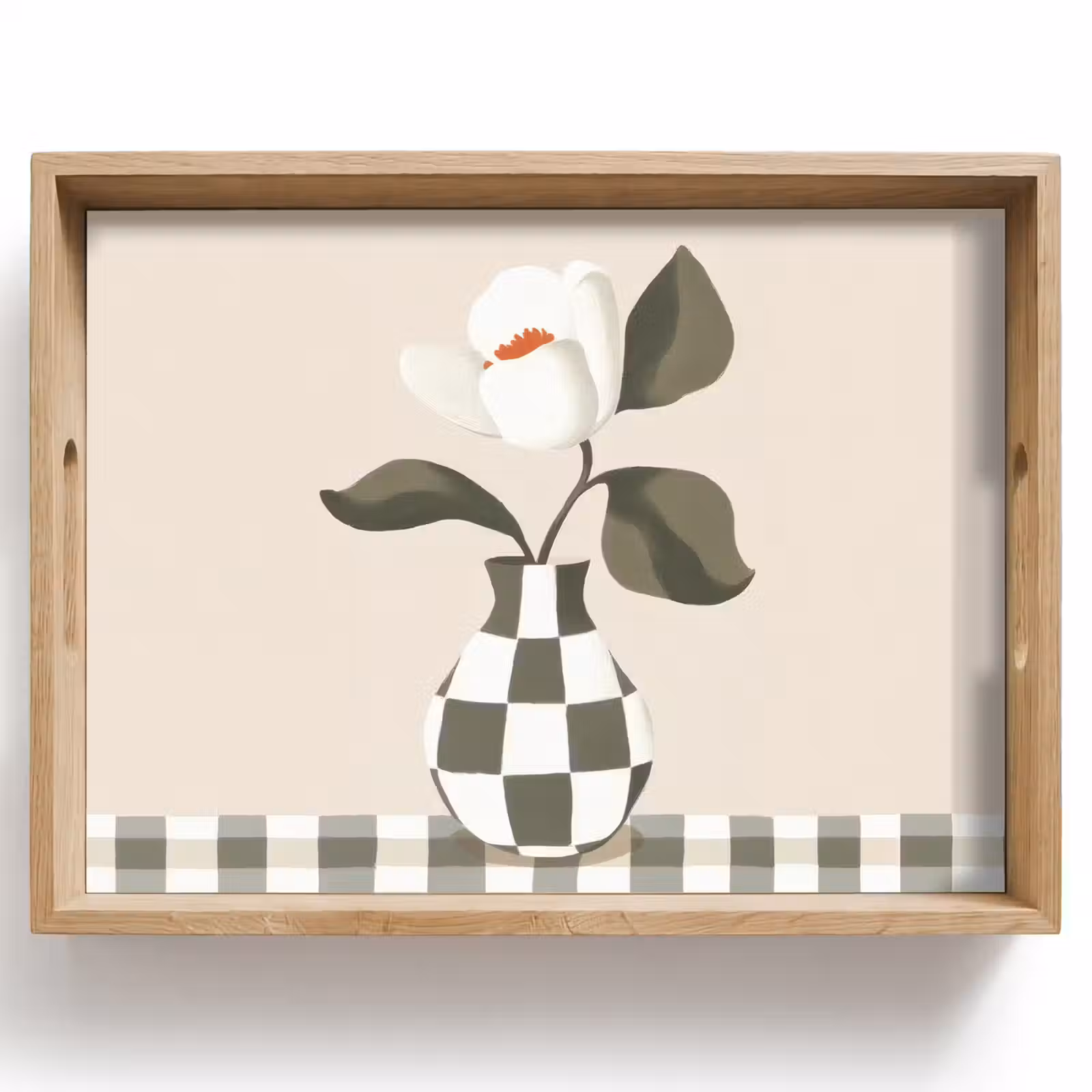 Plateau - Vase - damier - vert - fleur — 1