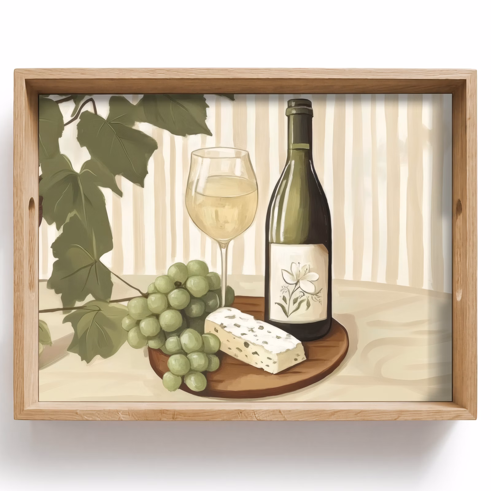 Plateau - Vin - Raisins - Fromage - Feuilles — 1