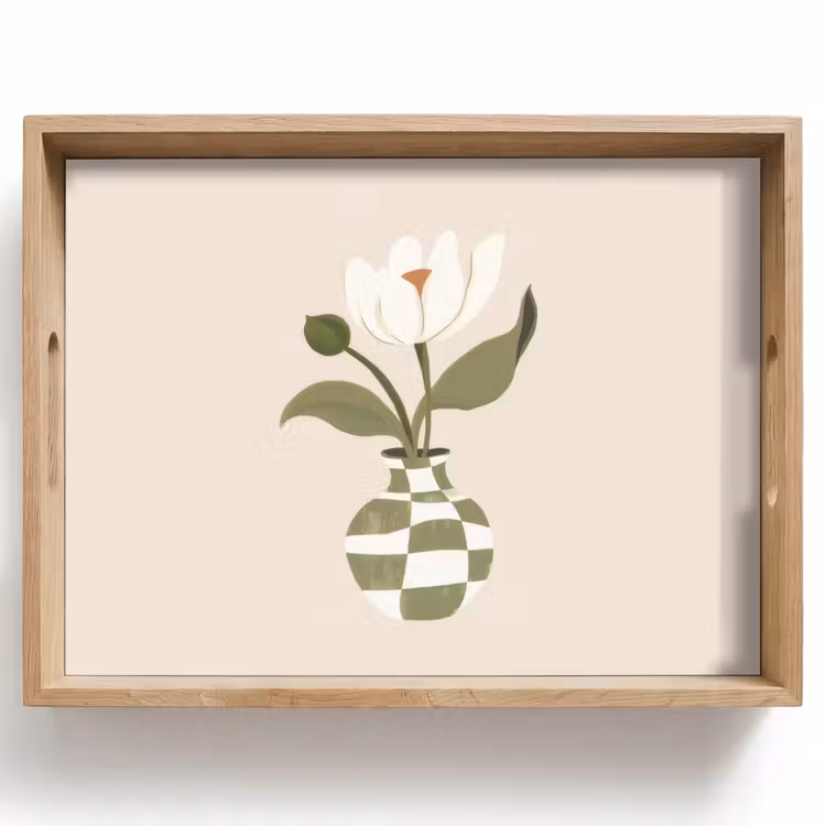 Plateau - Vase - damier - fleur - vert — 1