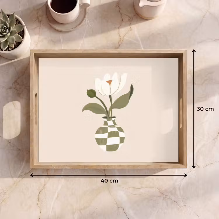 Plateau - Vase - damier - fleur - vert — 7