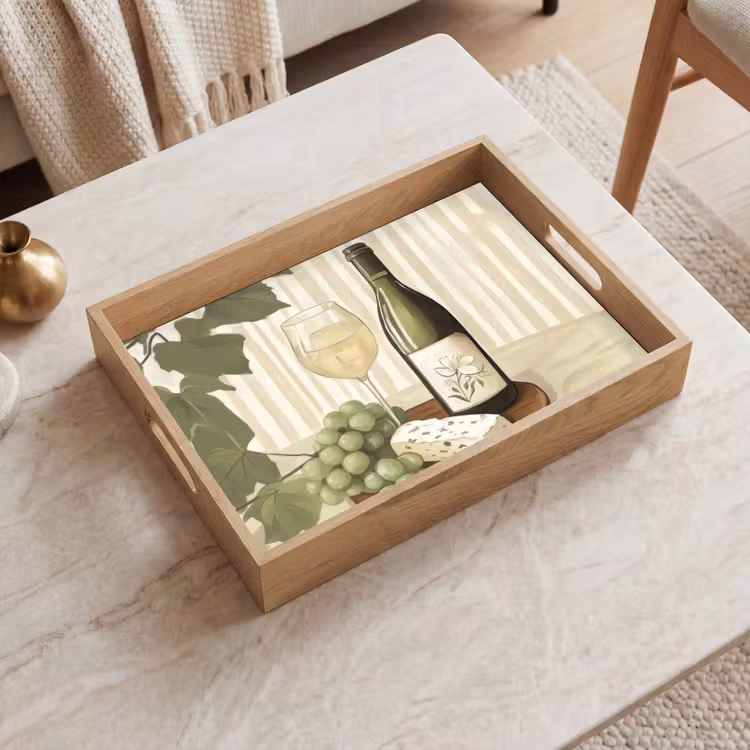 Plateau - Vin - Raisins - Fromage - Feuilles — 2