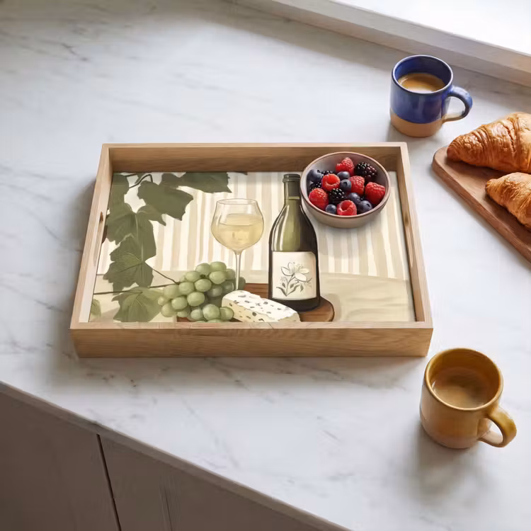 Plateau - Vin - Raisins - Fromage - Feuilles — 3