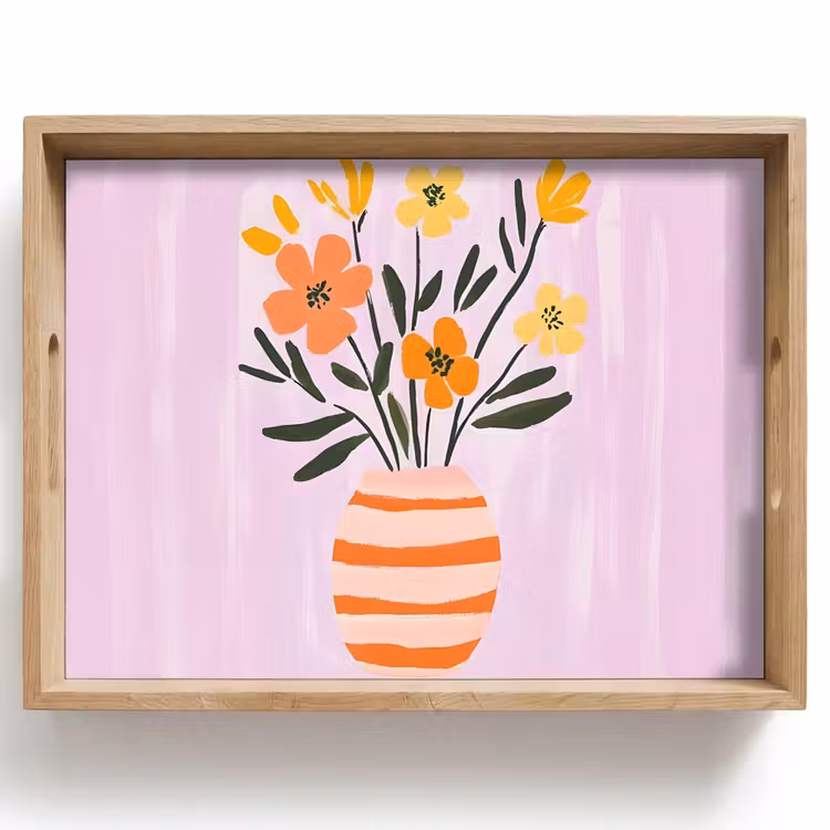 Plateau - Vase - Rayé - Fleurs - Orange — 1